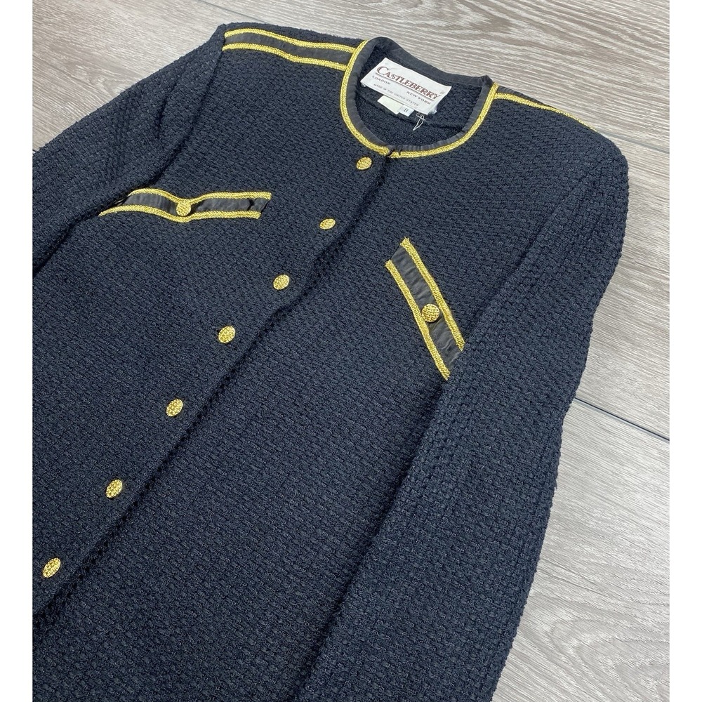 Castleberry Knit Women's Gold Button Trim Skirt Suit Black Size 8